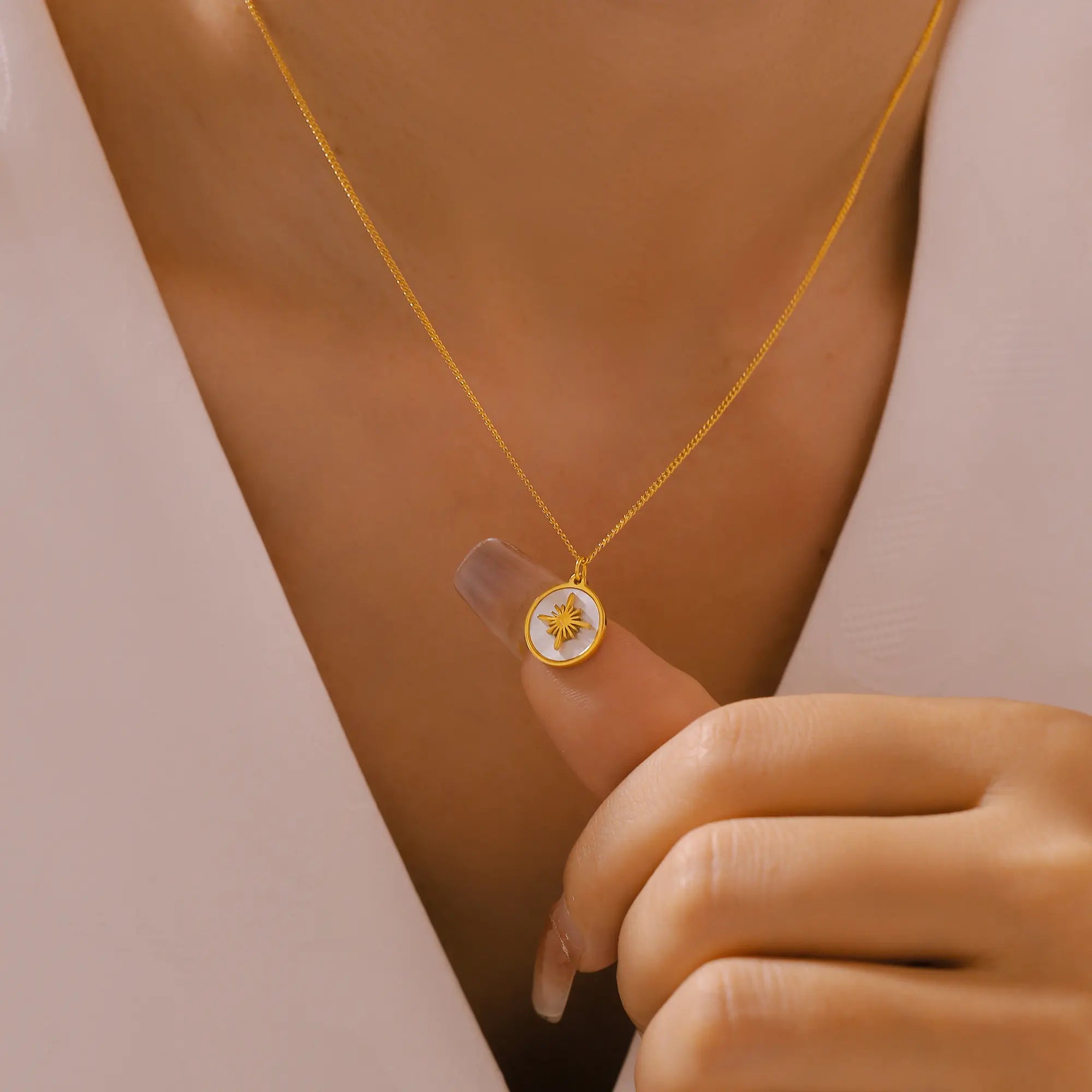 French Vintage Shell Medallion Gold Necklace