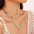 Dopamine Colorful Beaded CZ Charm Choker Necklace
