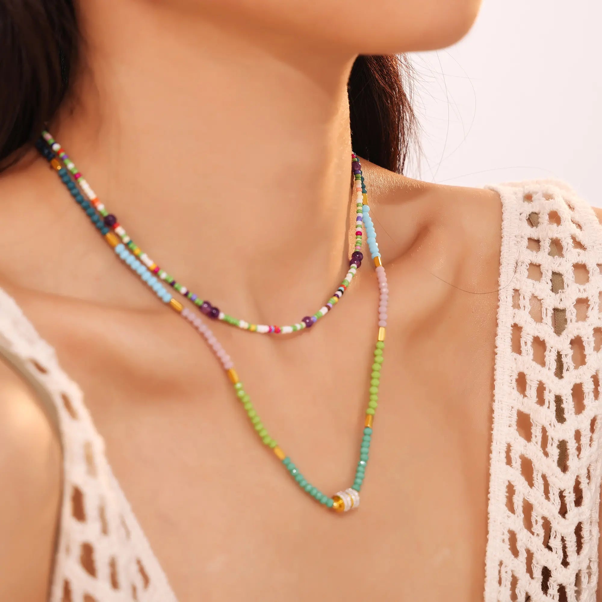 Dopamine Colorful Beaded CZ Charm Choker Necklace