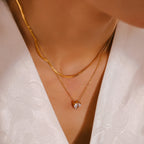 Heart CZ Layered Pendant Necklace