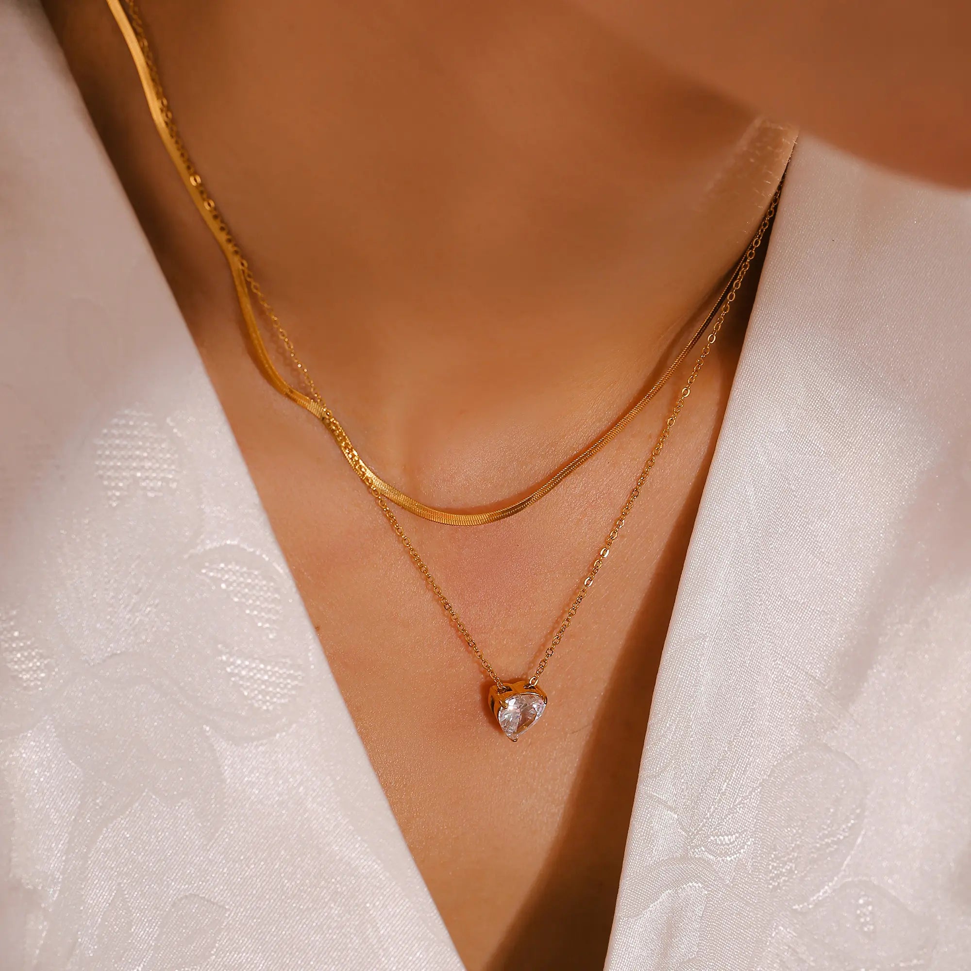 Heart CZ Layered Pendant Necklace
