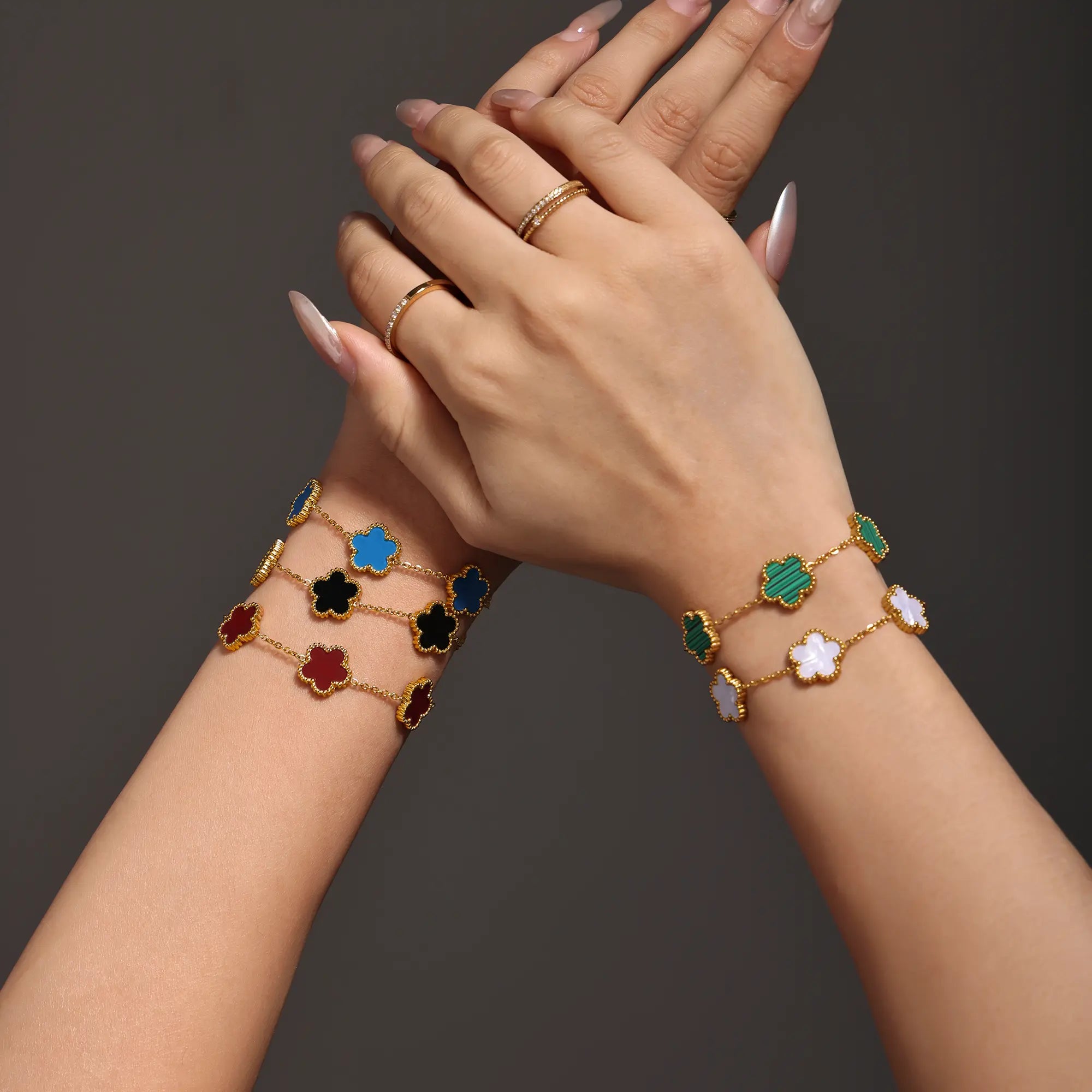 18K Gold Plated 5-Leaf Clover Motif Bracelet
