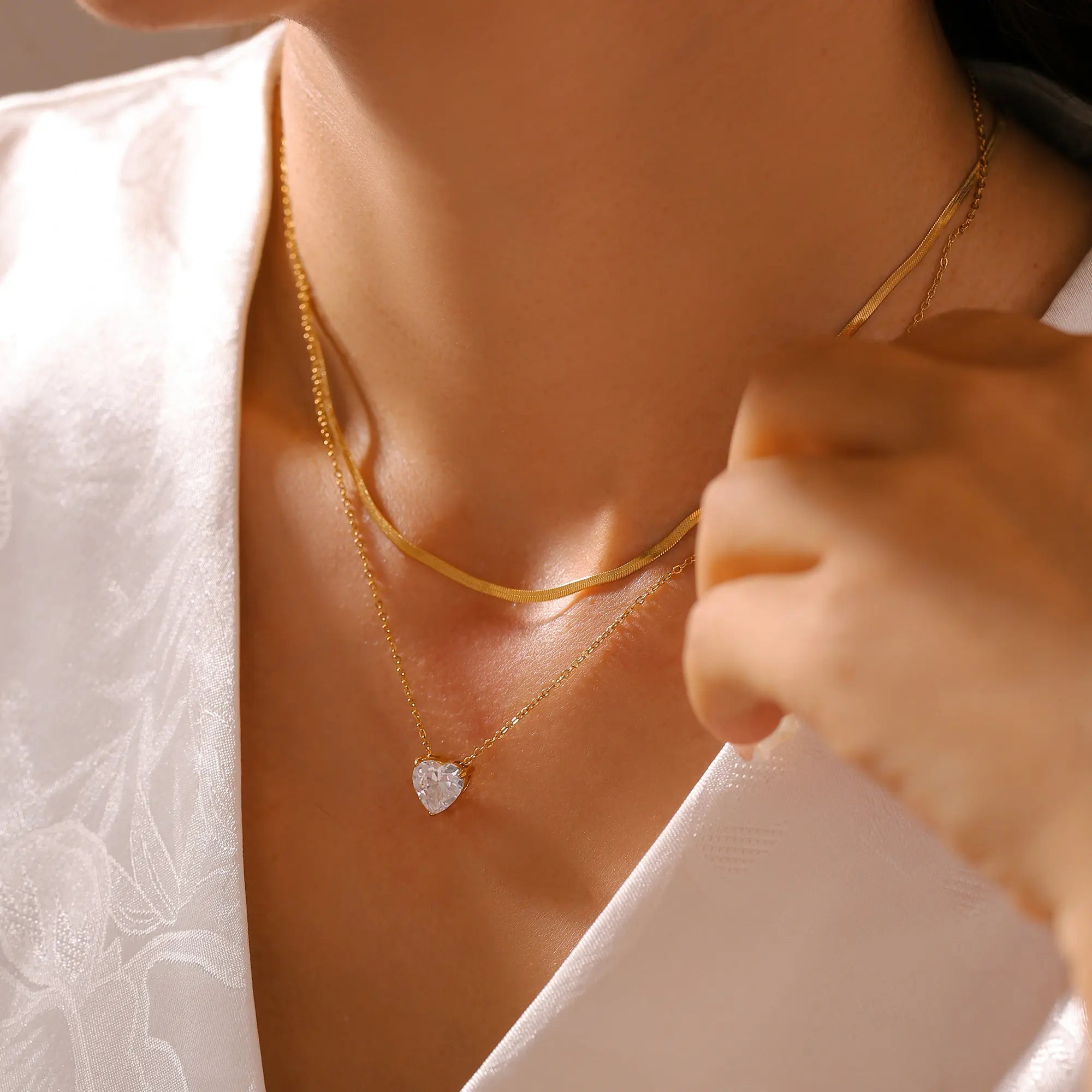 Heart CZ Layered Pendant Necklace