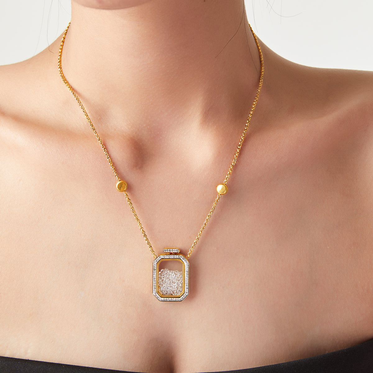 Floating Crystal Perfume Bottle Pendant Necklace