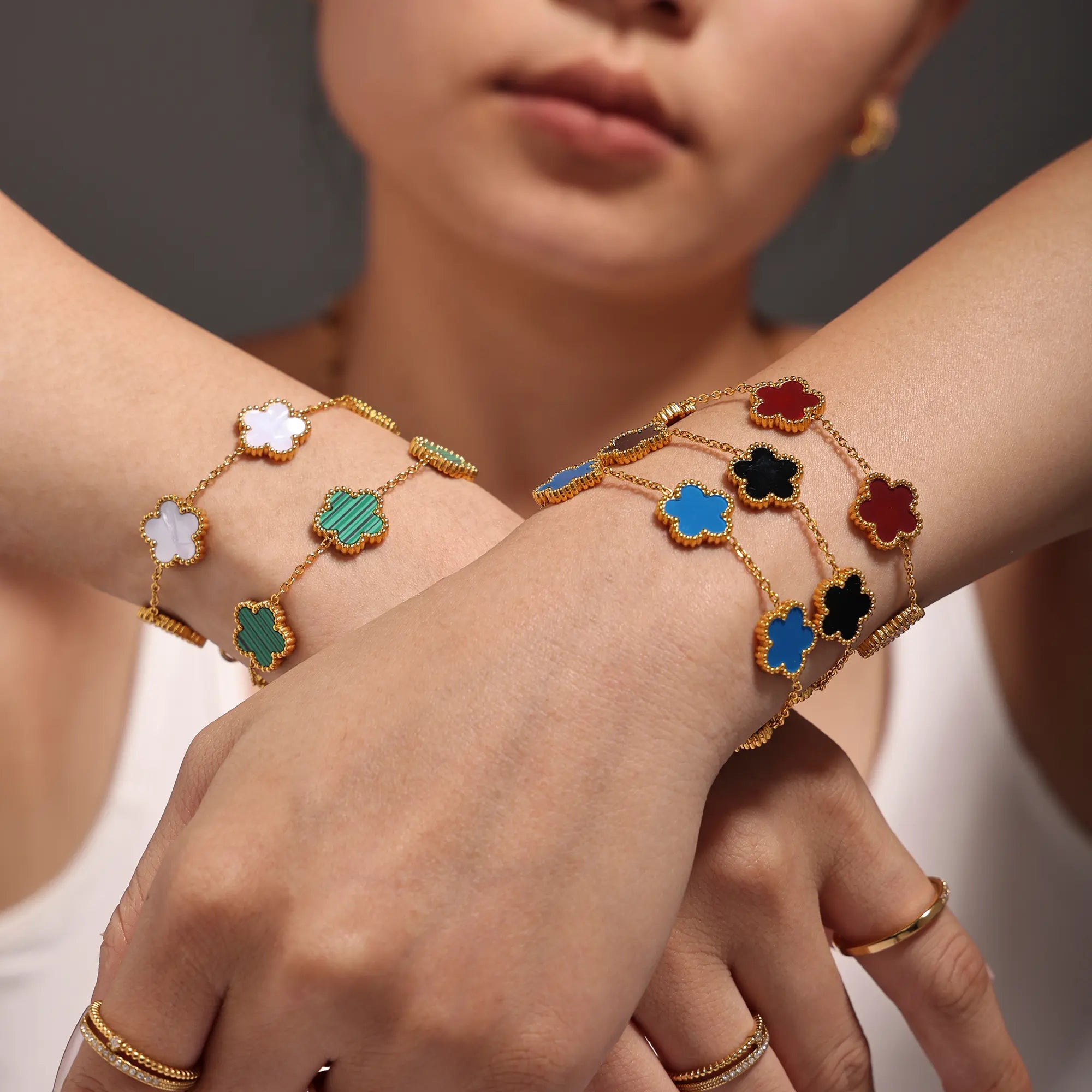 18K Gold Plated 5-Leaf Clover Motif Bracelet
