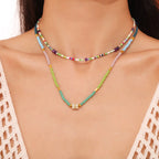 Dopamine Colorful Beaded CZ Charm Choker Necklace