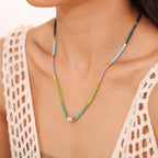 Dopamine Colorful Beaded CZ Charm Choker Necklace