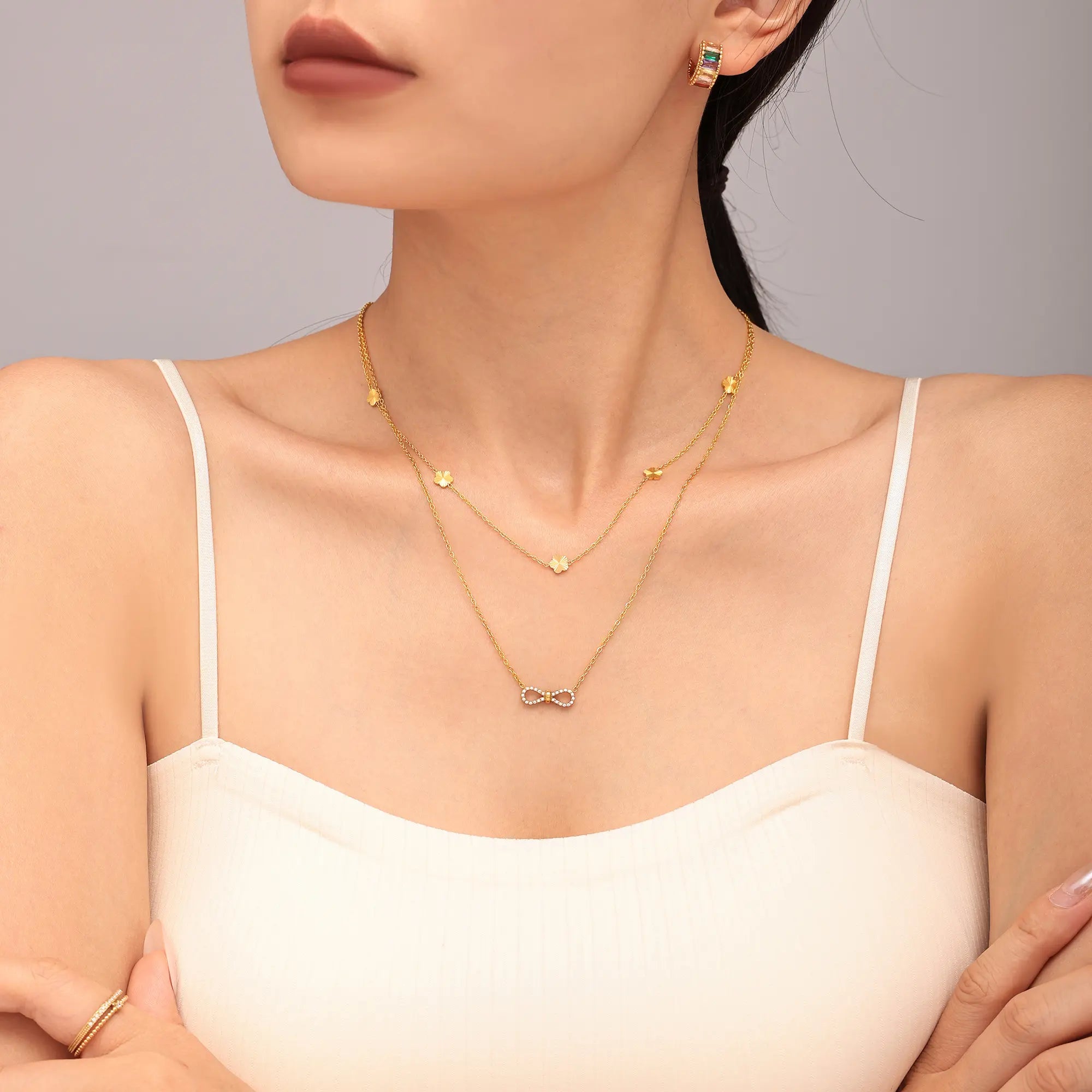 Sparkling Infinity CZ Layered Necklace & Bracelet Jewelry Set