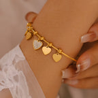 Pave Crystal Heart Charm Bangle Bracelet
