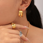 Textured Gemstone Hoop Earrings & Adjustable Ring