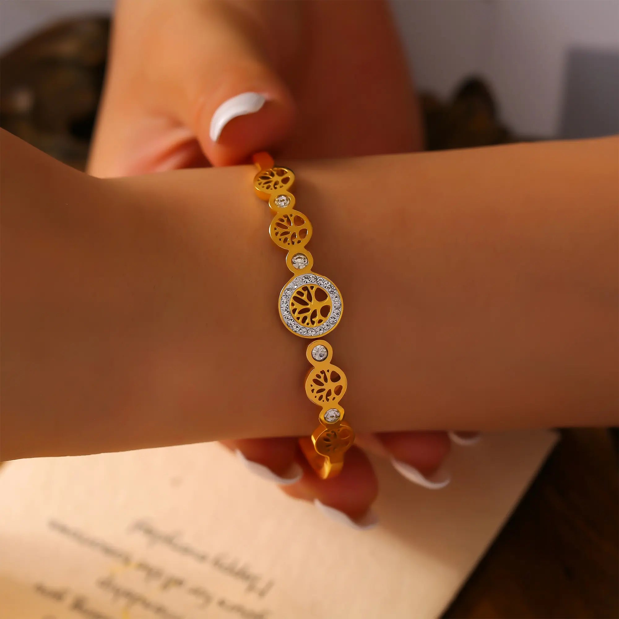 Tree of Life Crystal Hinge Bangle Bracelet