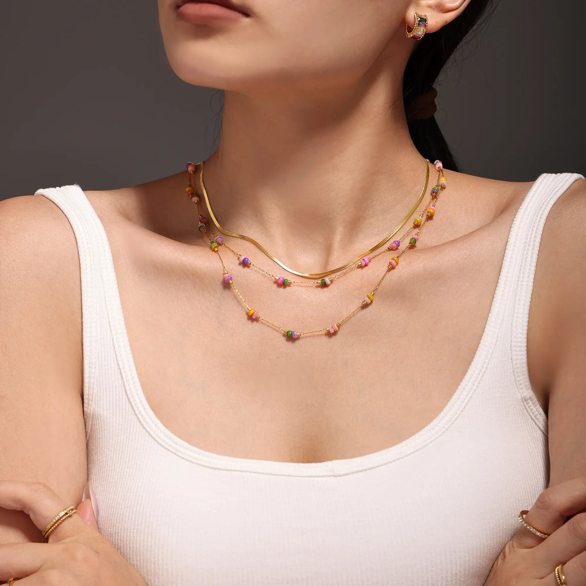 Colorful Gemstone Layered Necklace and Bracelet Set