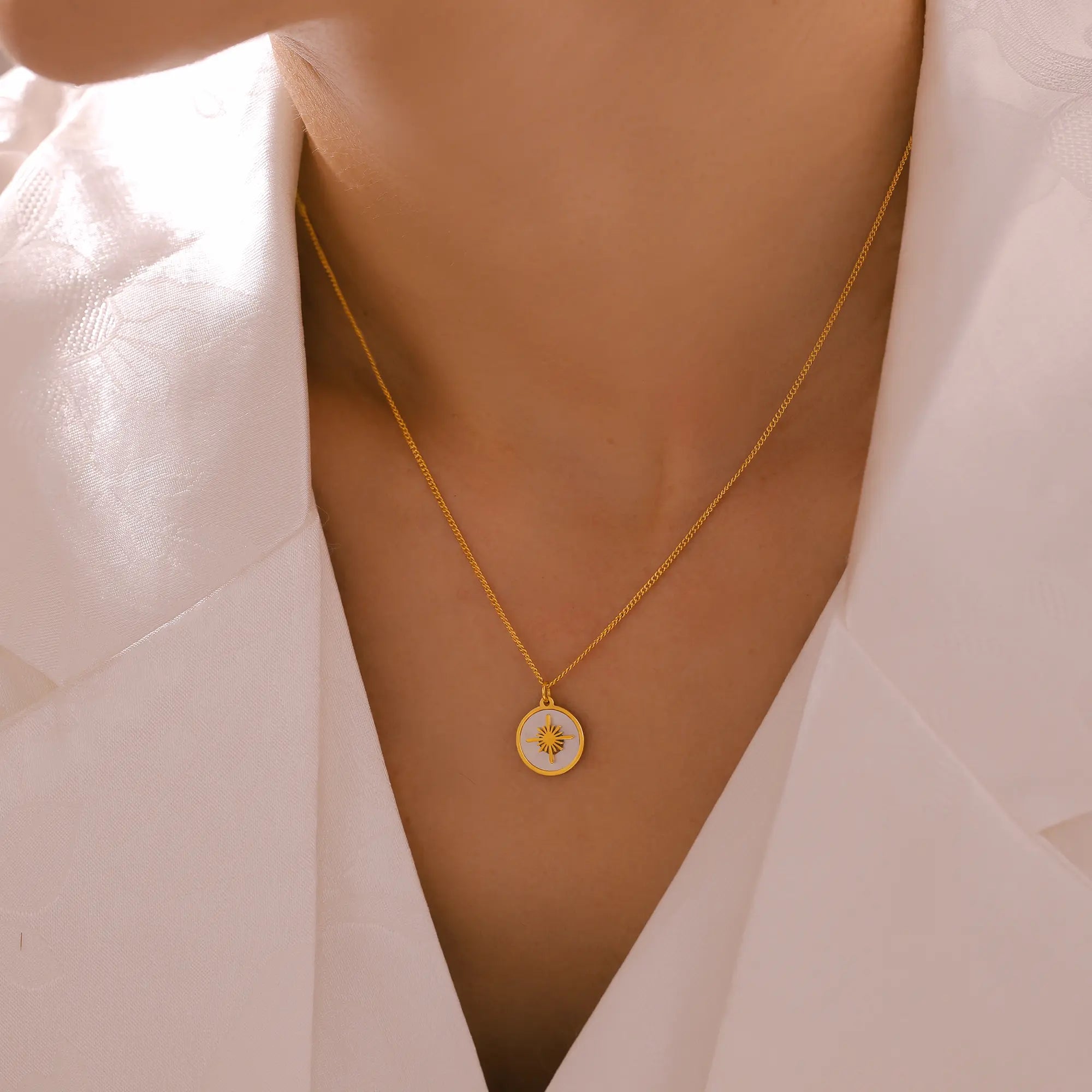 French Vintage Shell Medallion Gold Necklace
