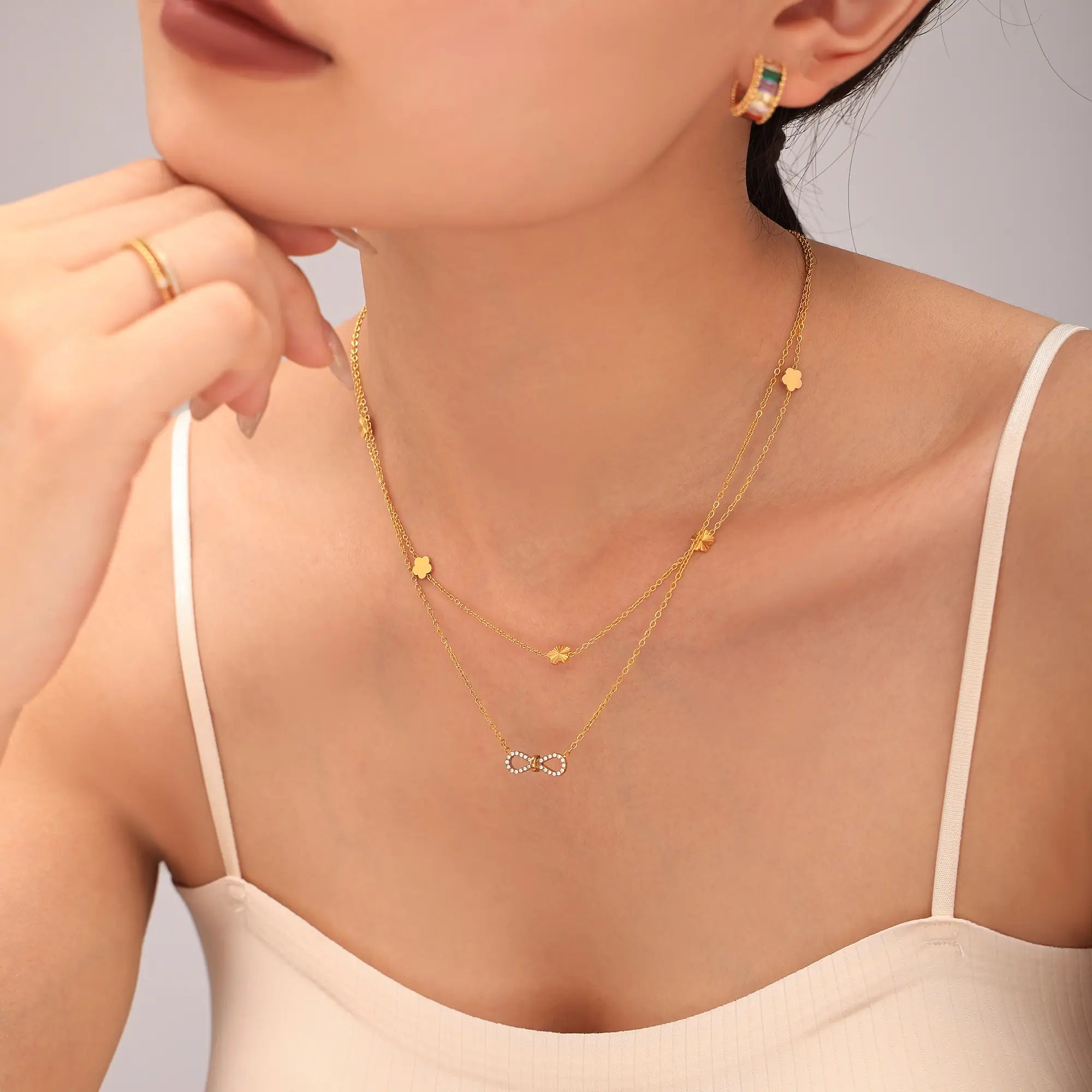 Sparkling Infinity CZ Layered Necklace & Bracelet Jewelry Set