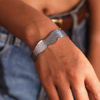 Textured Wave Open Cuff Bangle