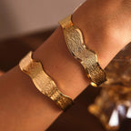 Textured Wave Open Cuff Bangle
