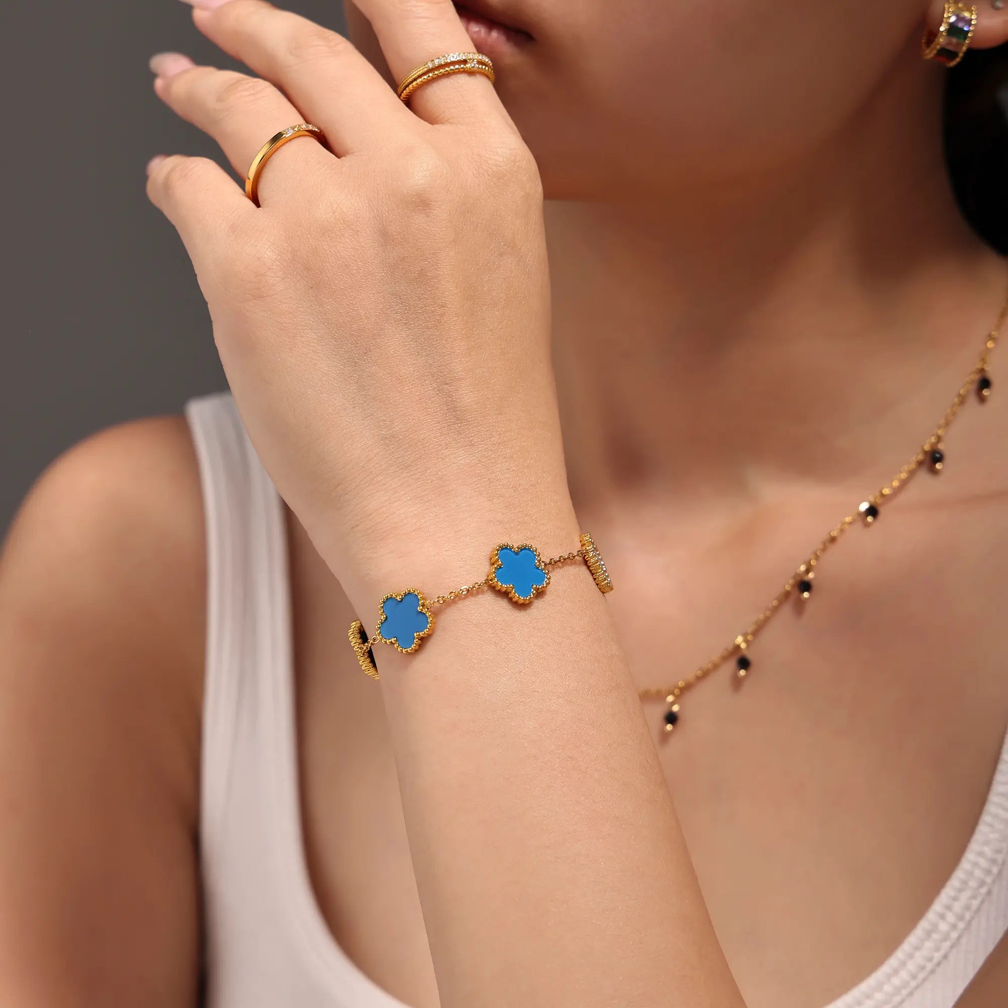 18K Gold Plated 5-Leaf Clover Motif Bracelet