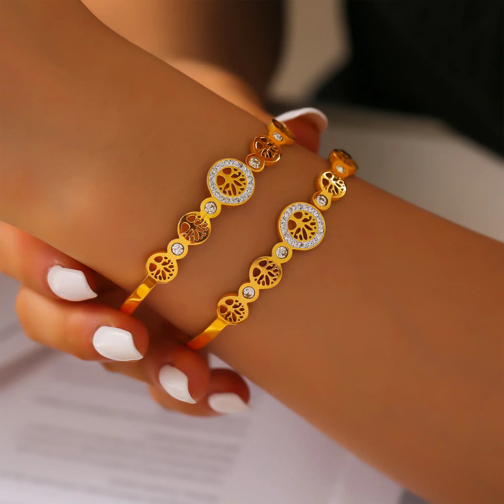 Tree of Life Crystal Hinge Bangle Bracelet