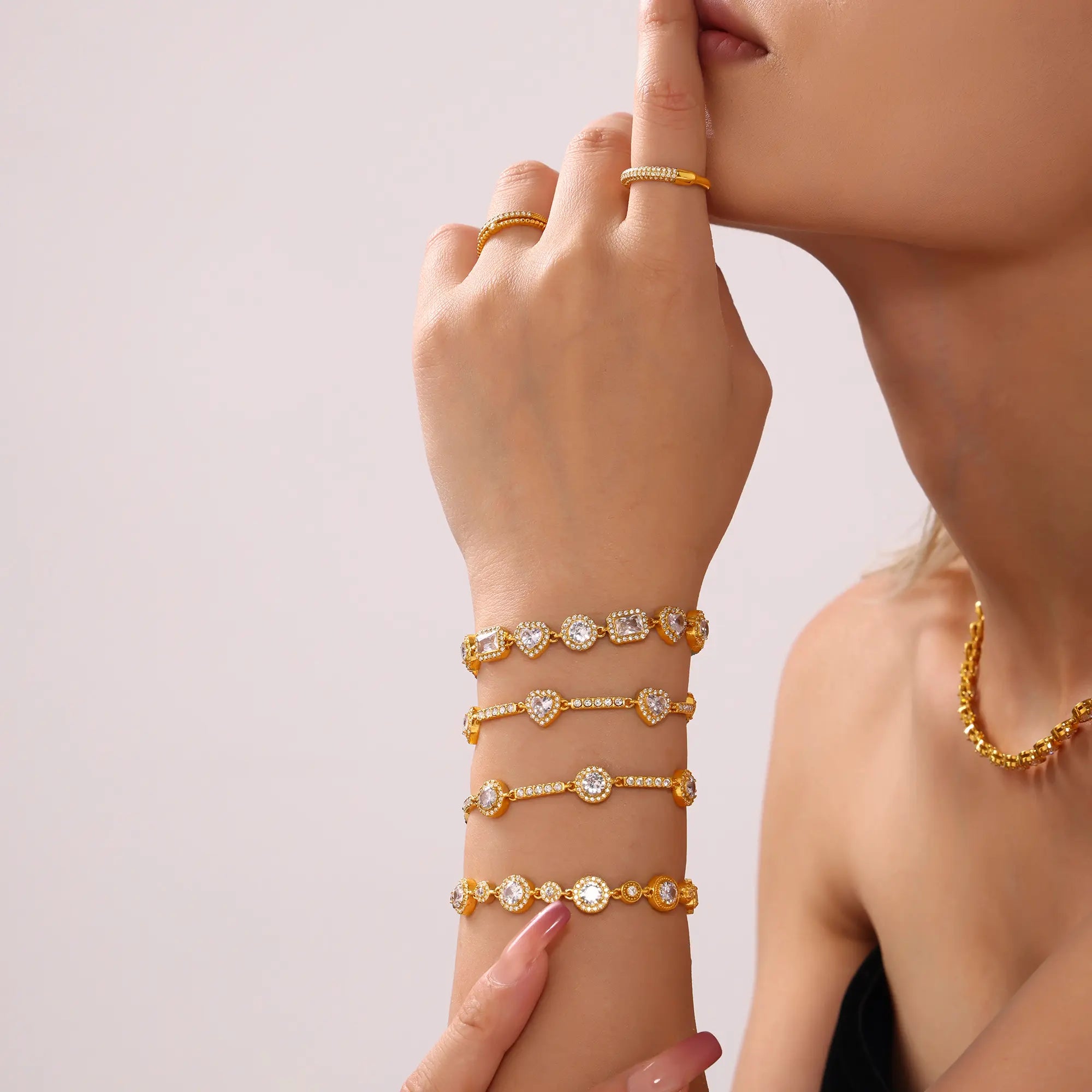 4-Piece 18K Gold Cubic Zirconia Layered Bracelet Set
