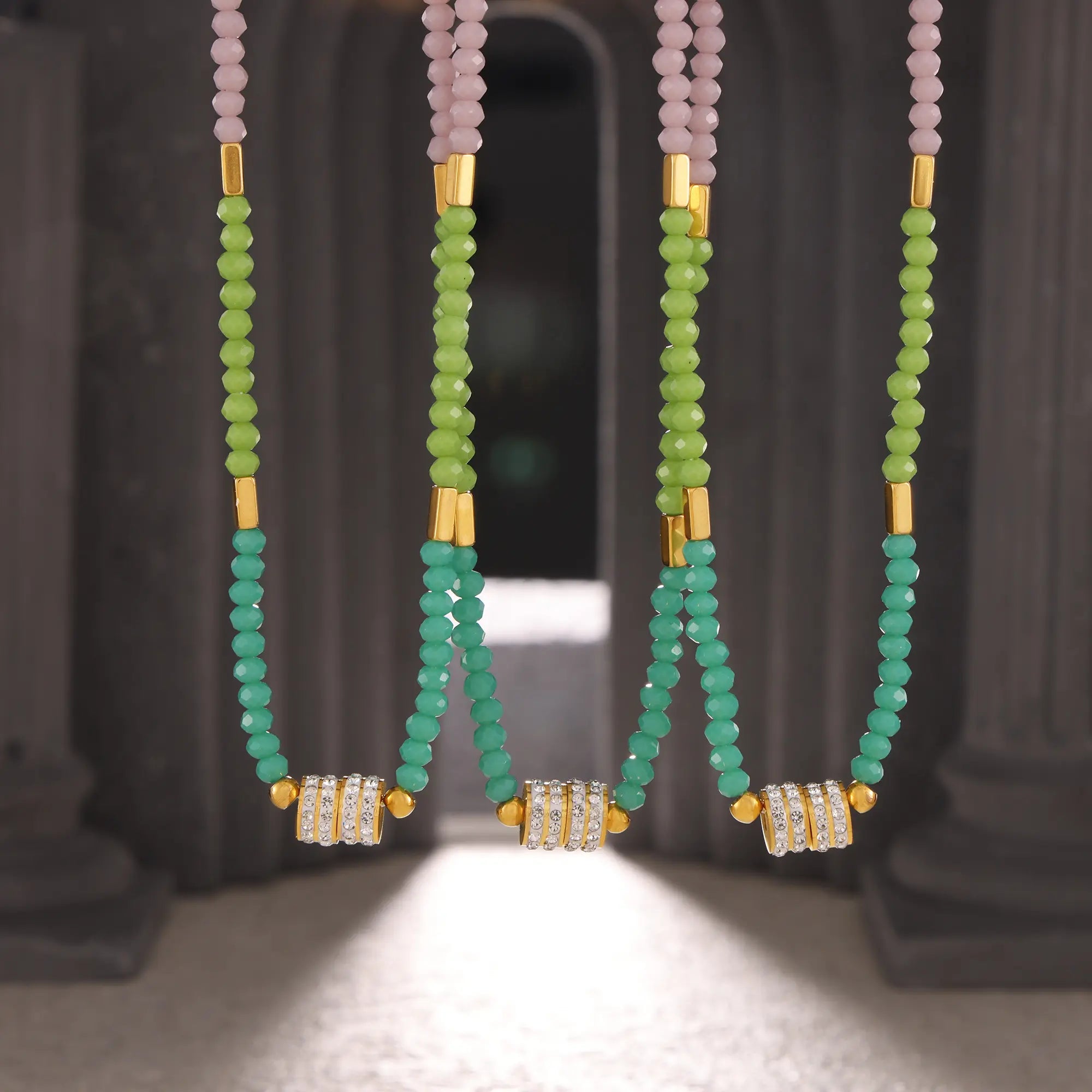 Dopamine Colorful Beaded CZ Charm Choker Necklace