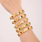 Vintage Beaded Gear Edge Crystal Gemstone Butterfly Bangle