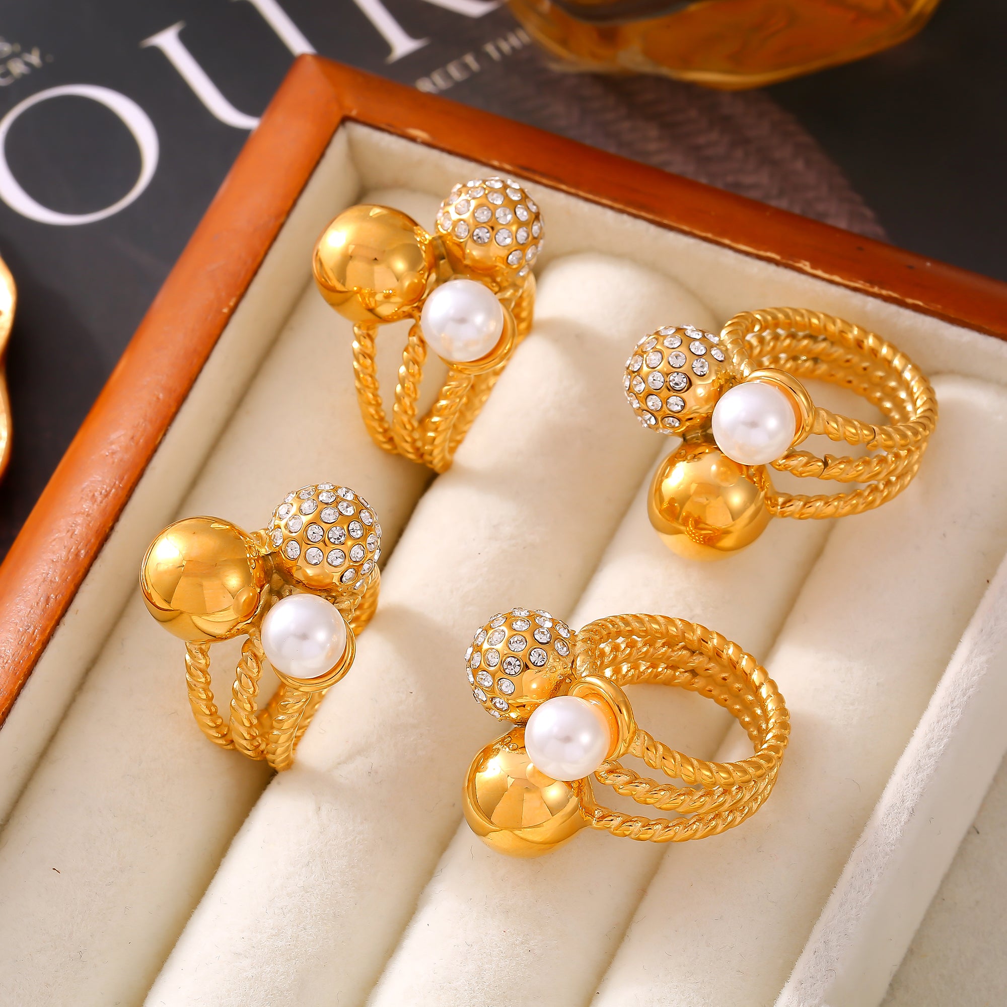 Vintage Orb Pavé Pearl Statement Ring
