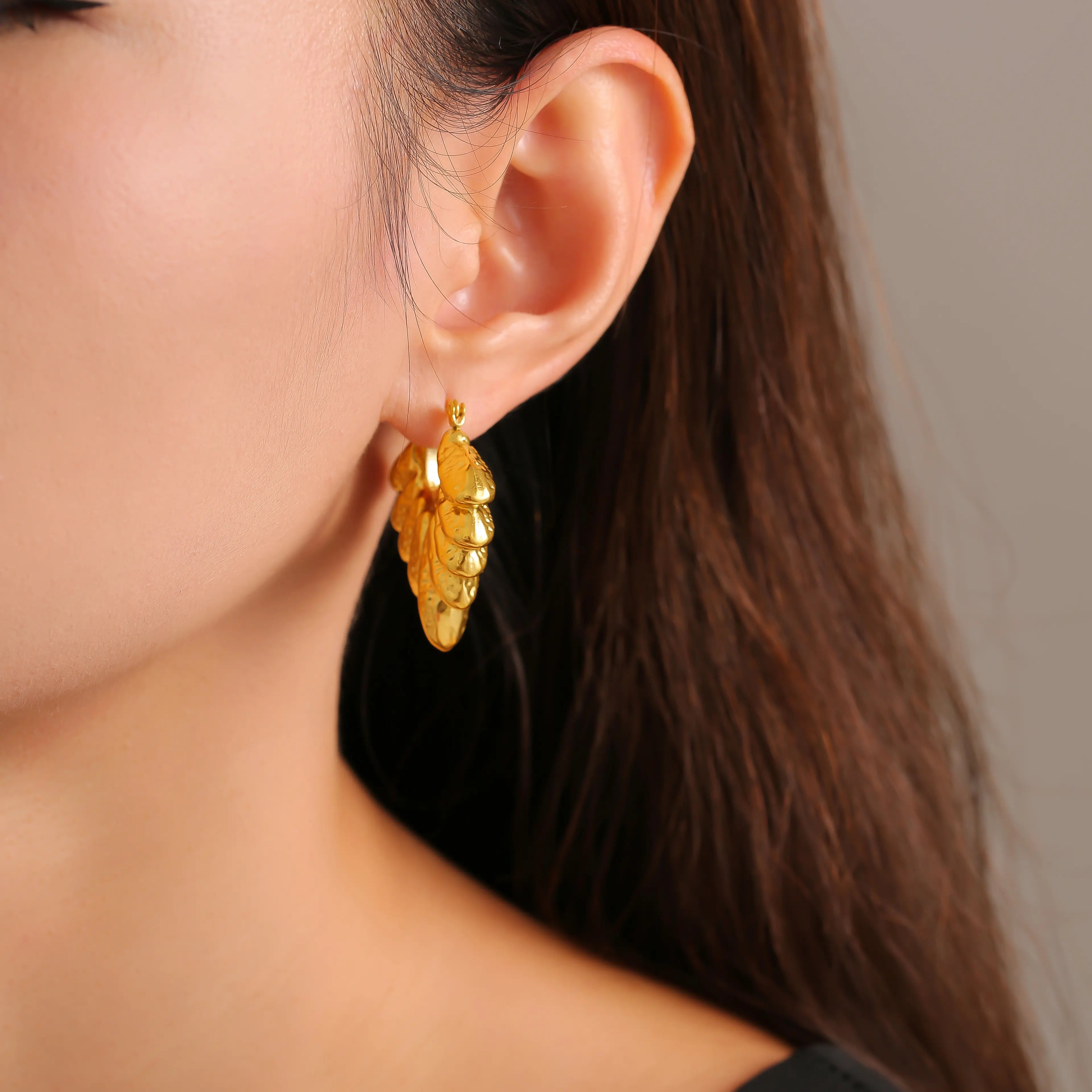 Minimalist Hollow Leaf Hoop Earrings