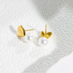 Dainty Pearl Heart Stud Earrings