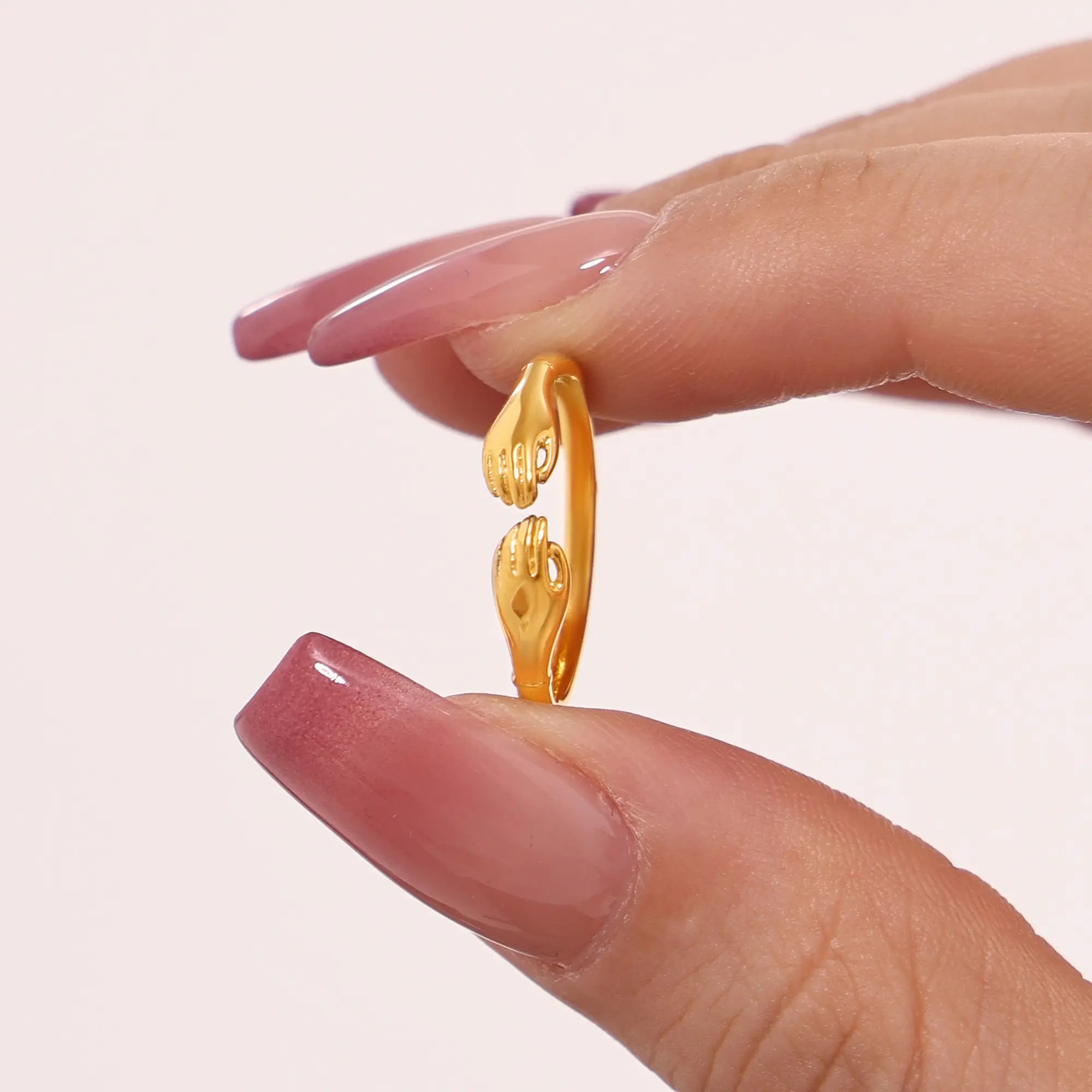 Sculptural Hugging Hands Open Ring