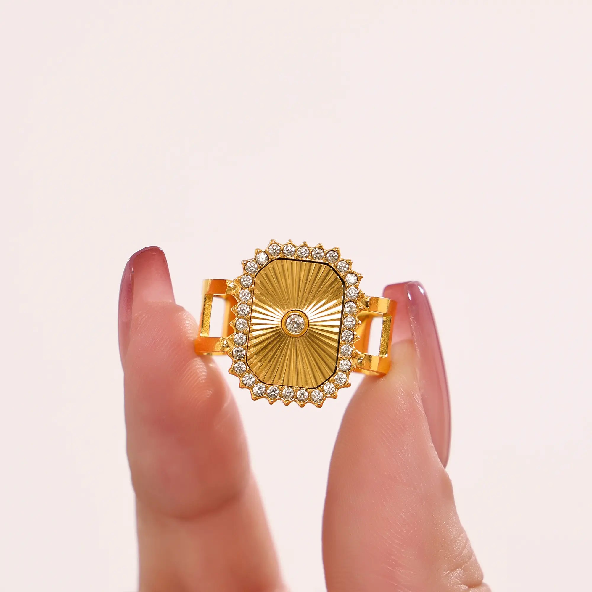 Sunburst Carved CZ Statement Adjustable Ring