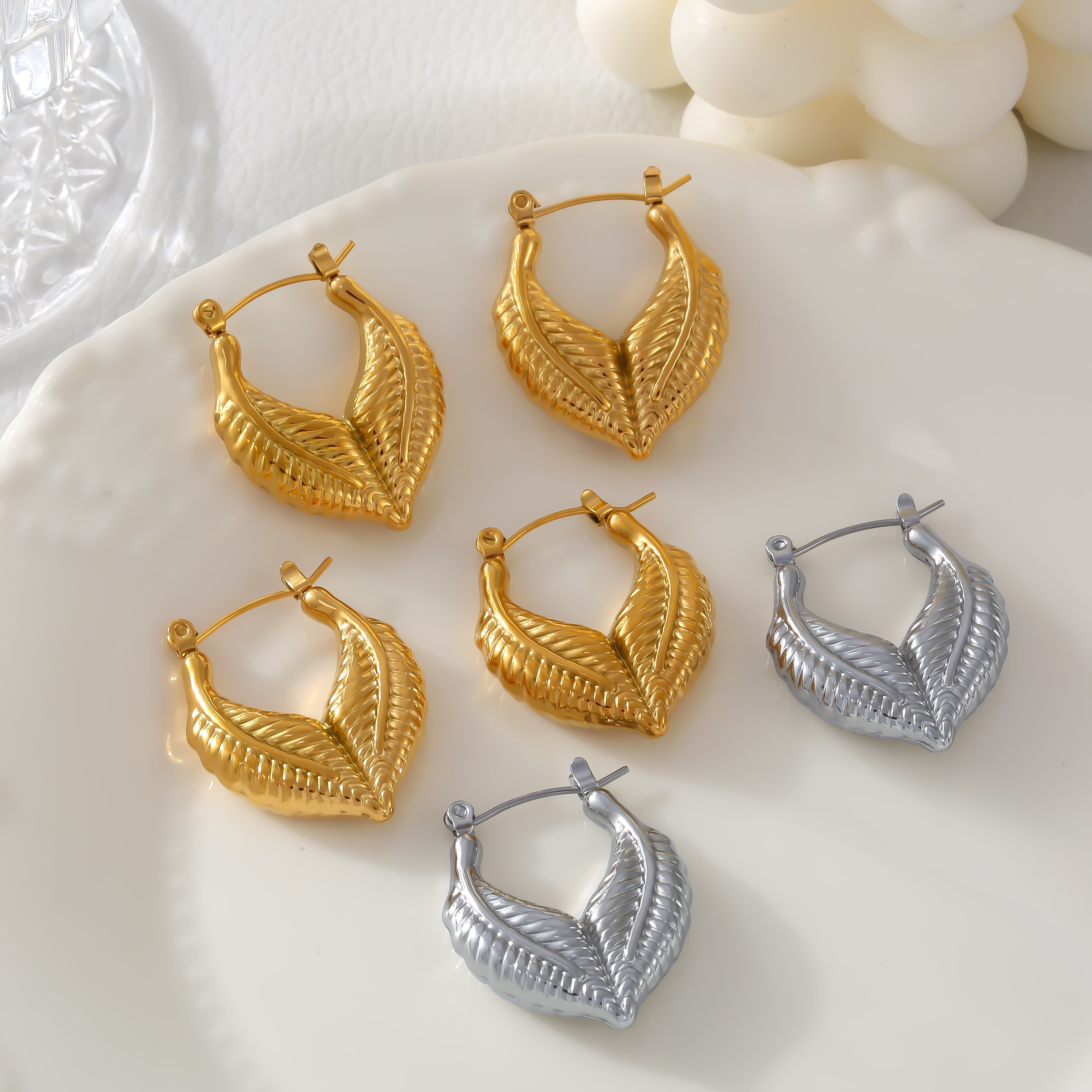 Minimalist Leaf Heart Stud Earrings