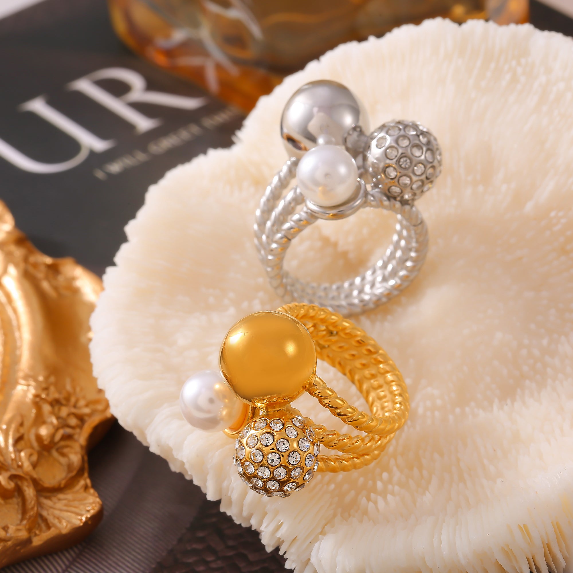 Vintage Orb Pavé Pearl Statement Ring