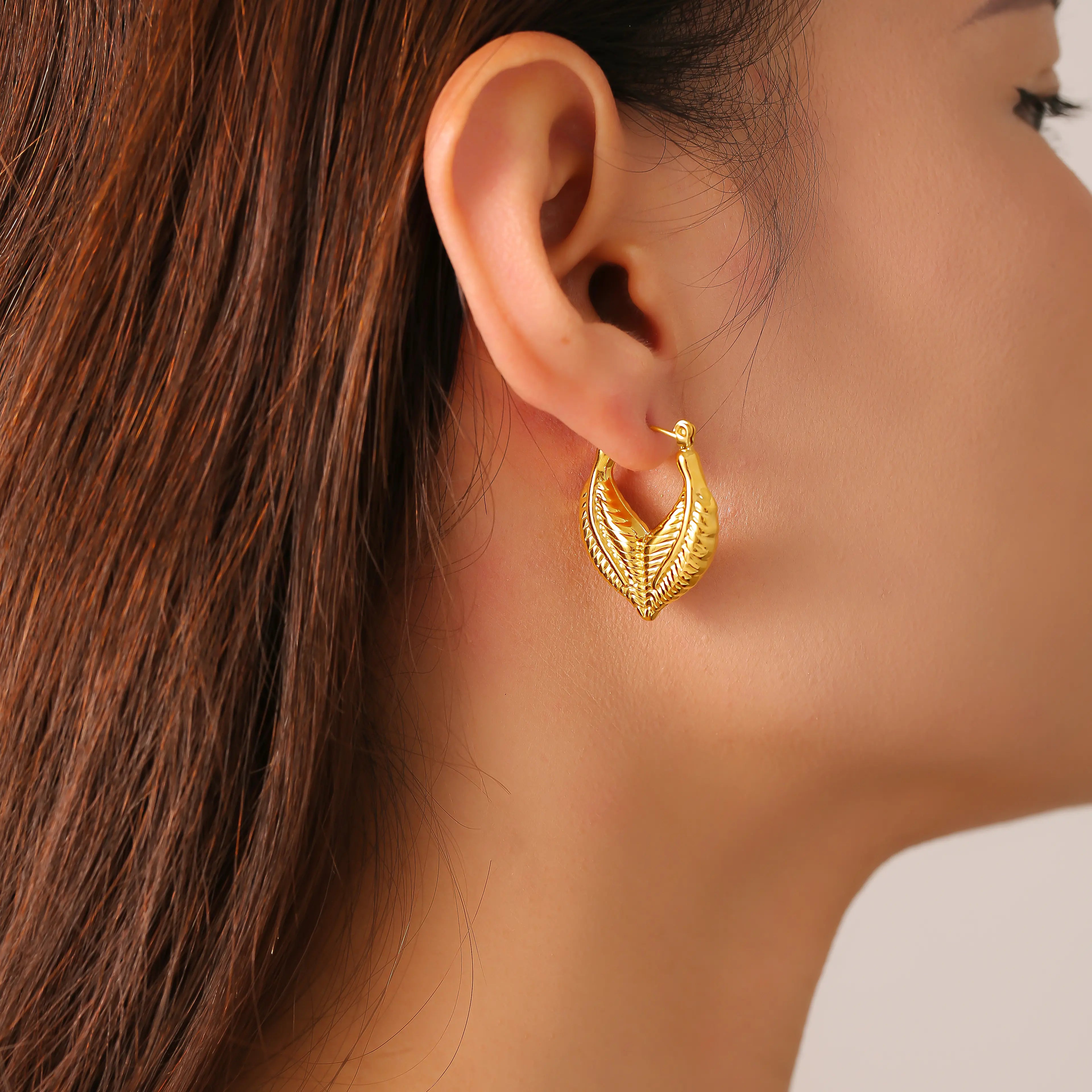 Minimalist Leaf Heart Stud Earrings