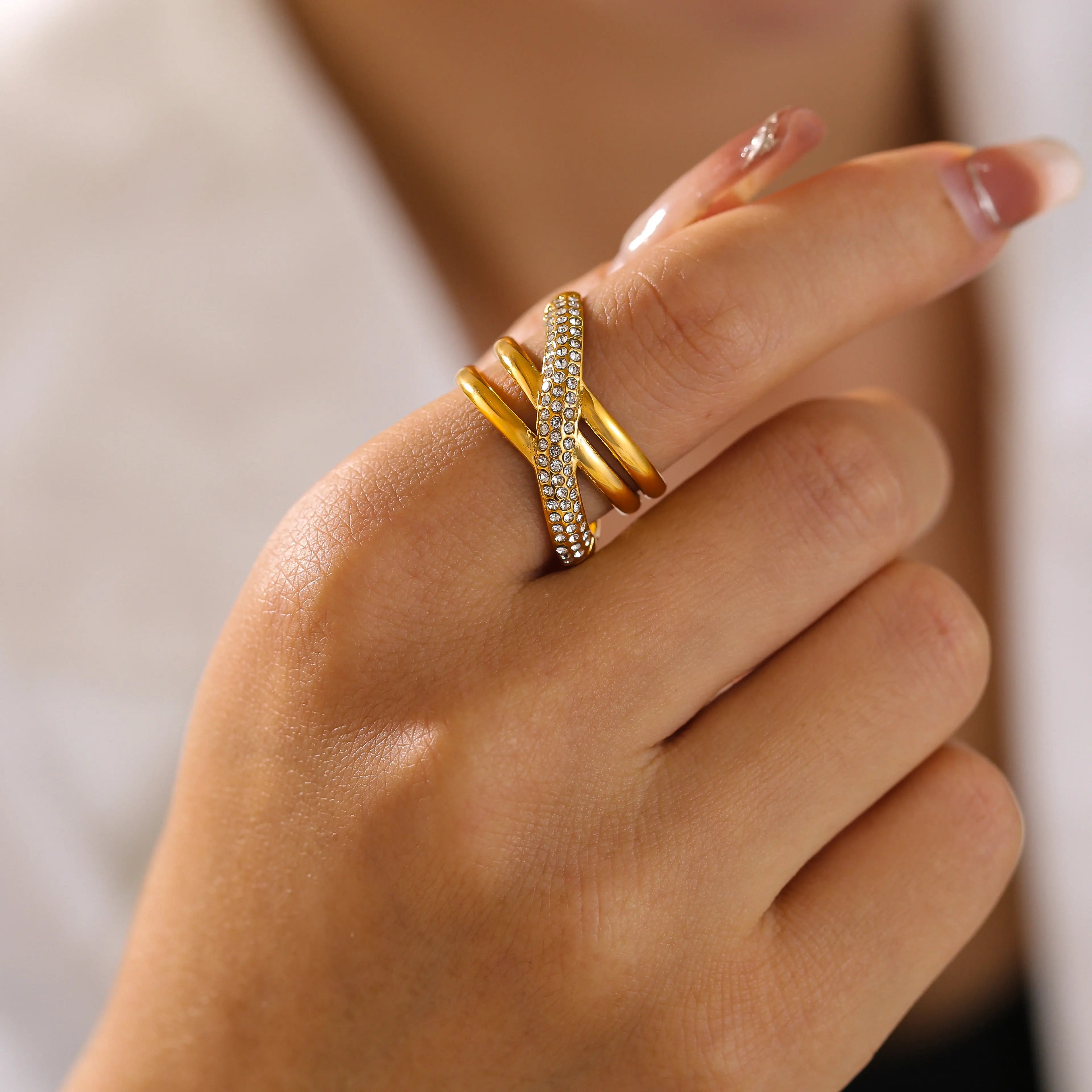 Vintage Criss Cross Multi-Layer Pavé Band Ring