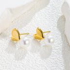 Dainty Pearl Heart Stud Earrings