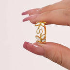 French Enamel Olive Leaf Vine Ring