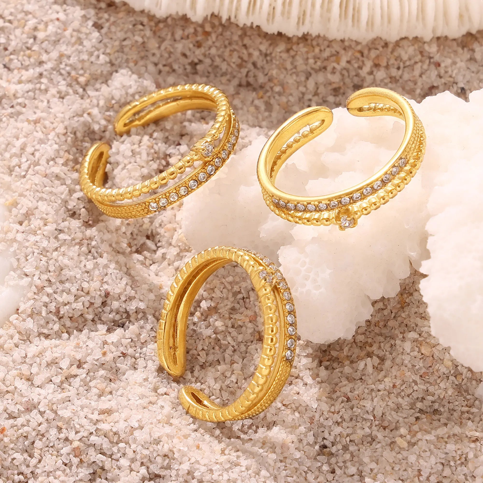 Double Layer Sparkly CZ Adjustable Ring