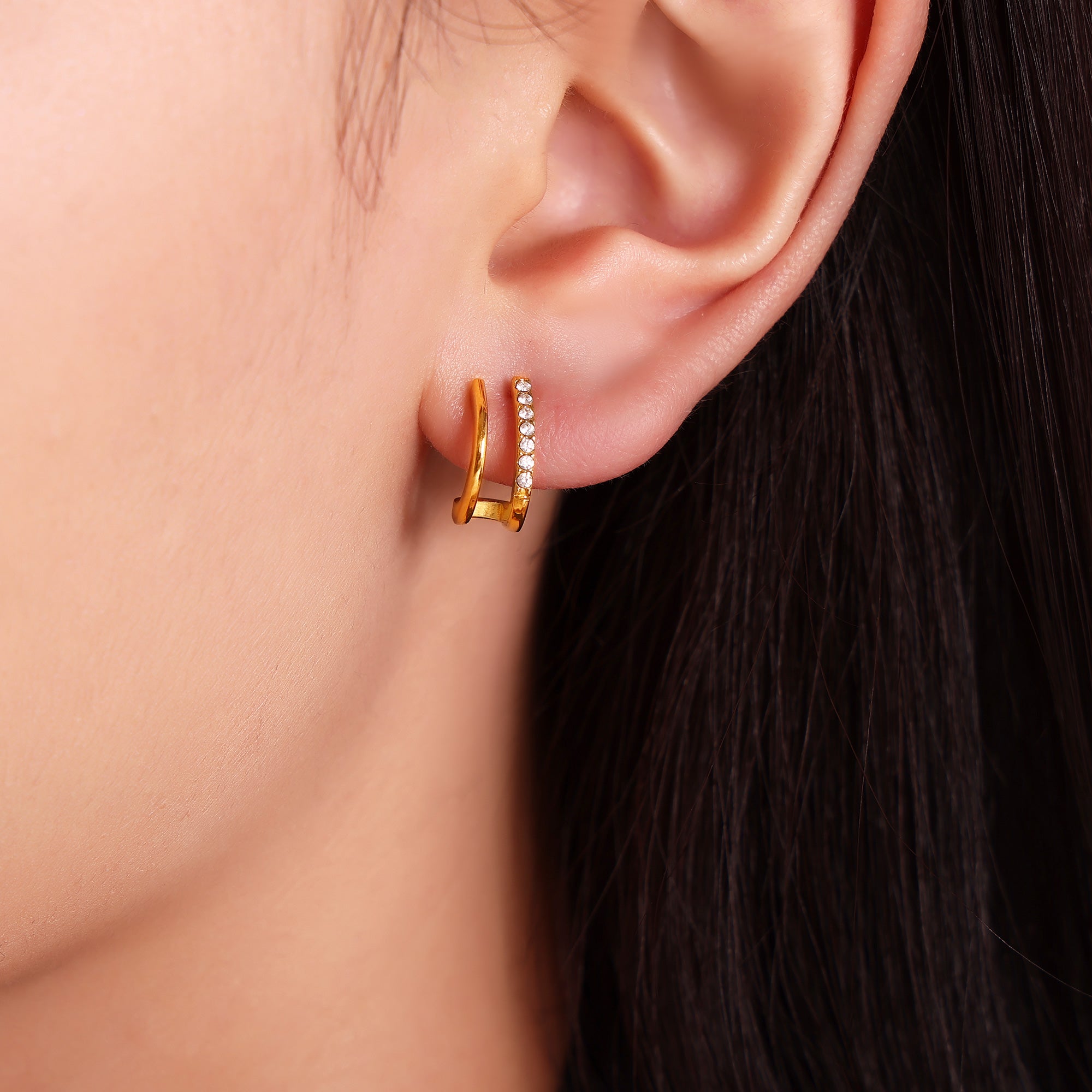 Minimalist Double Row C-Shape Hoop Earrings