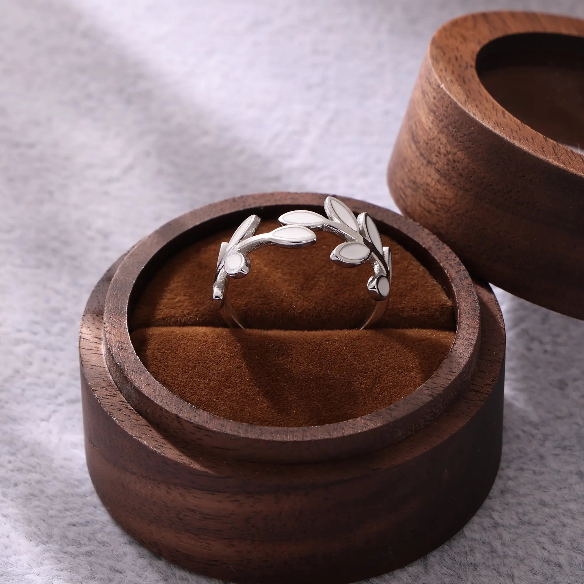 French Enamel Olive Leaf Vine Ring
