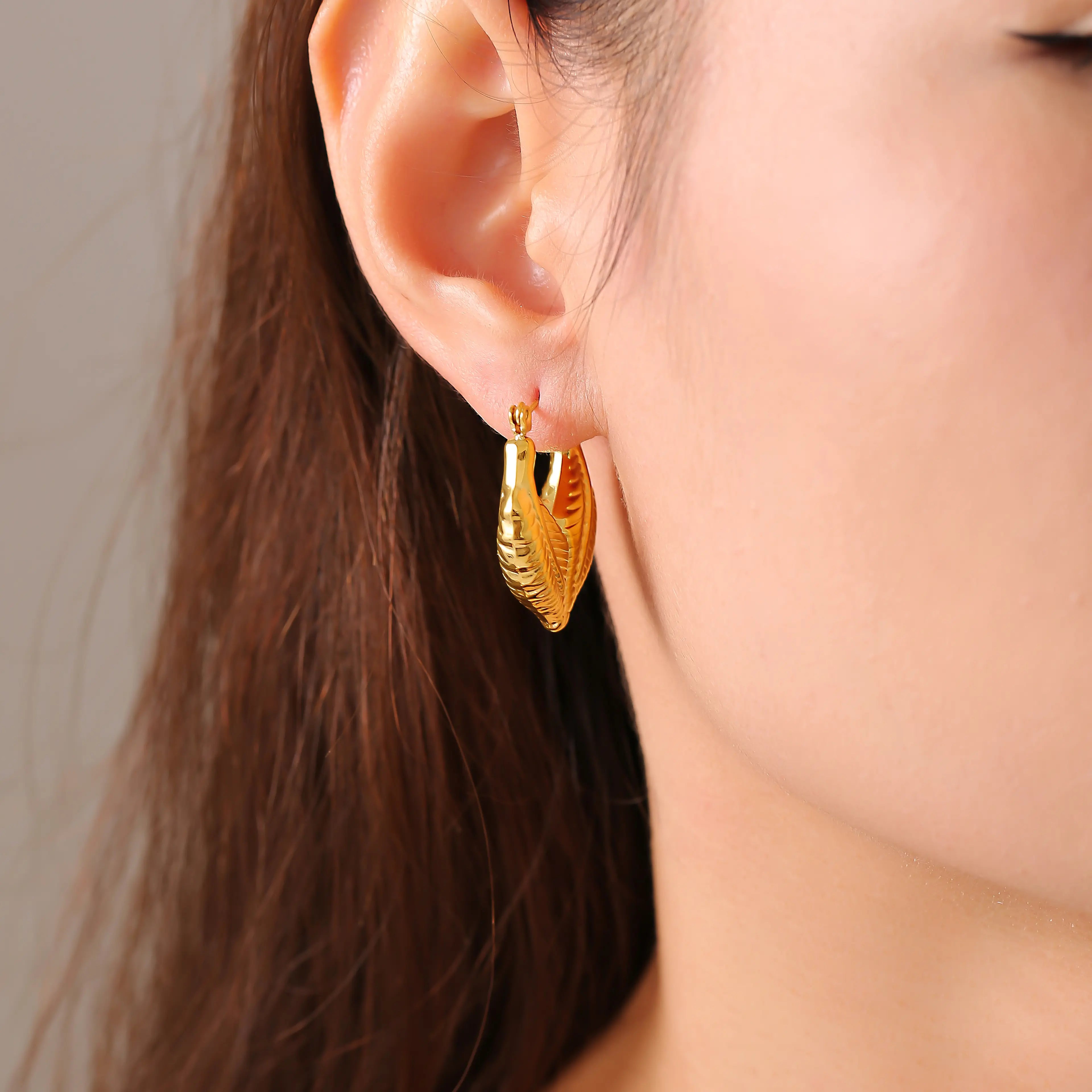 Minimalist Leaf Heart Stud Earrings
