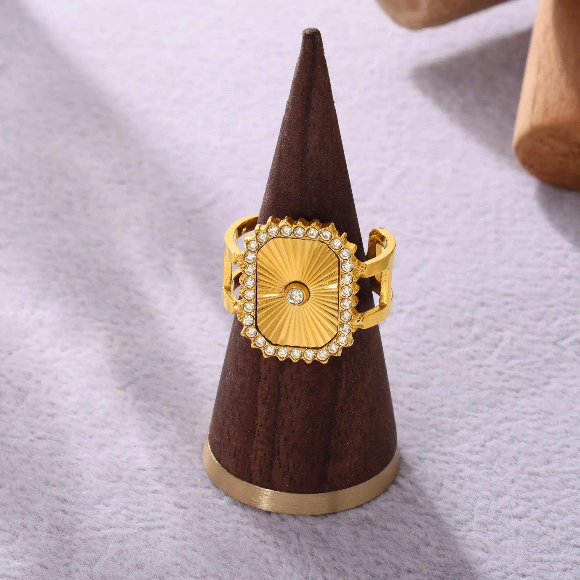 Sunburst Carved CZ Statement Adjustable Ring