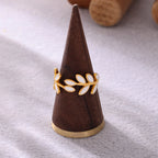 French Enamel Olive Leaf Vine Ring