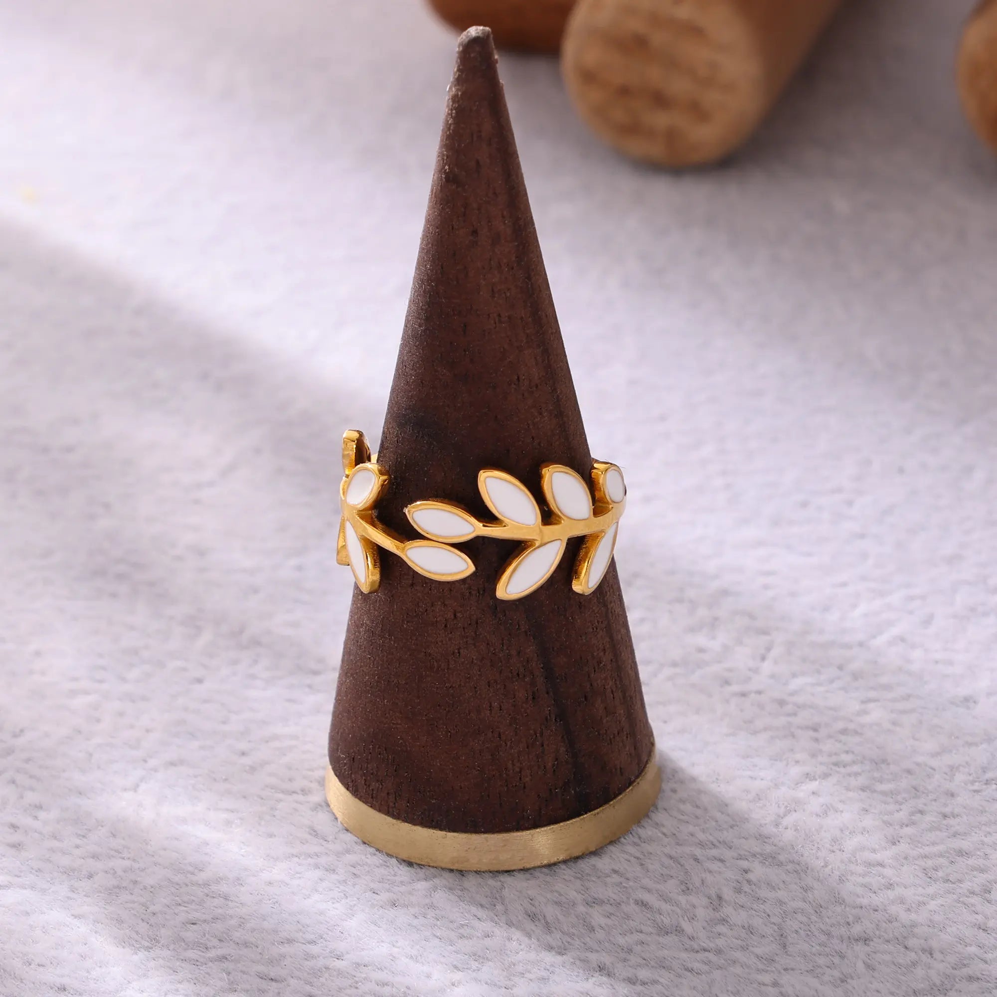 French Enamel Olive Leaf Vine Ring