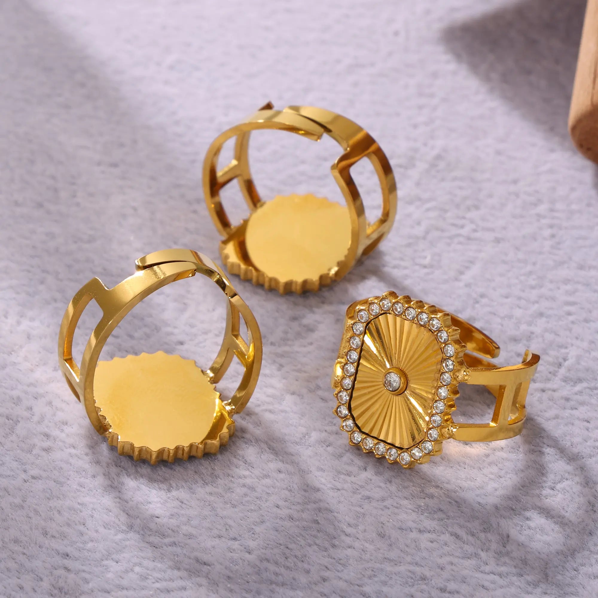 Sunburst Carved CZ Statement Adjustable Ring