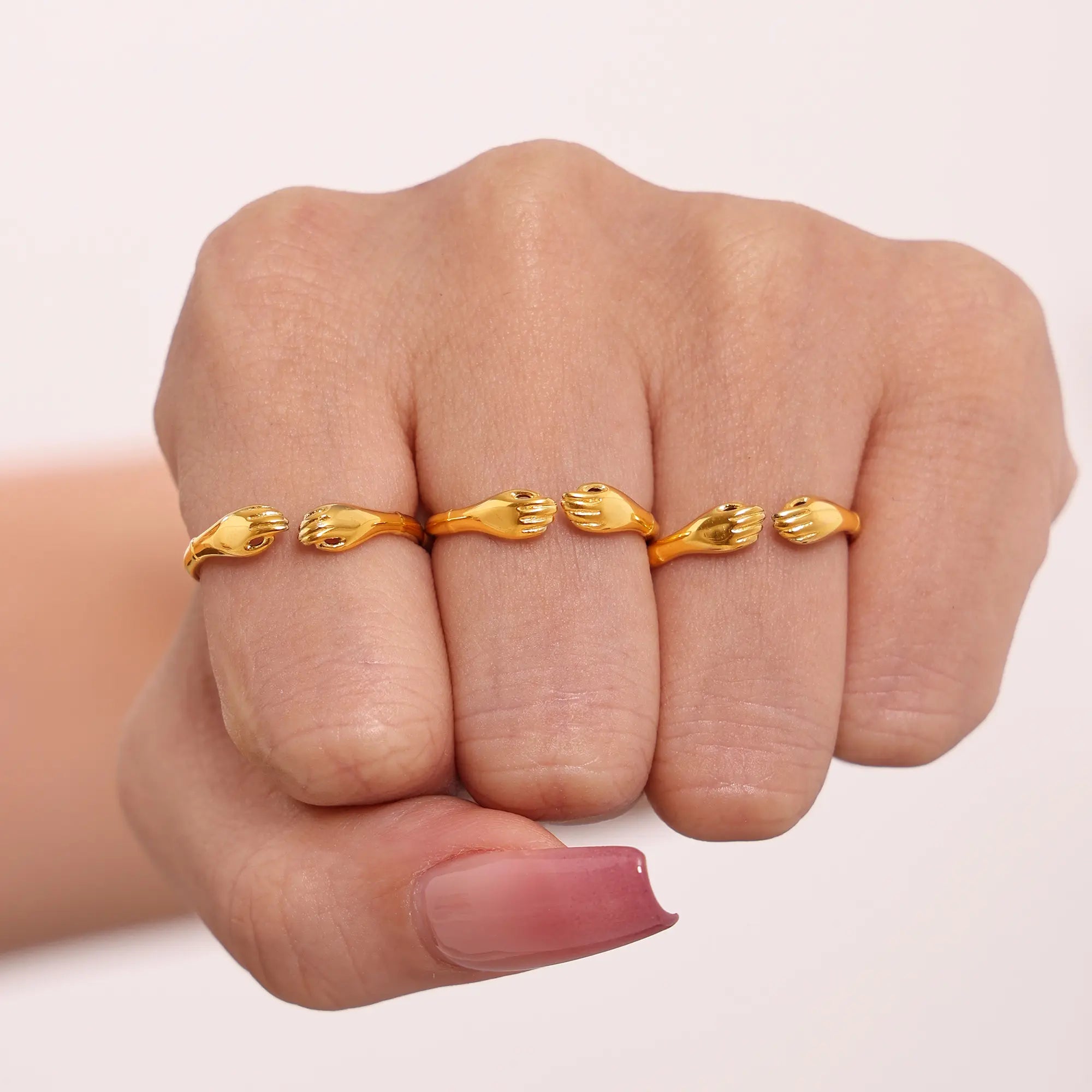 Sculptural Hugging Hands Open Ring