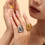 Sculptural Hollow Wave Ring