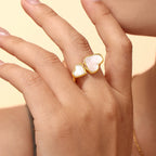 Minimalist Mother of Pearl Double Heart Open Ring
