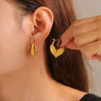 Minimalist Leaf Heart Stud Earrings