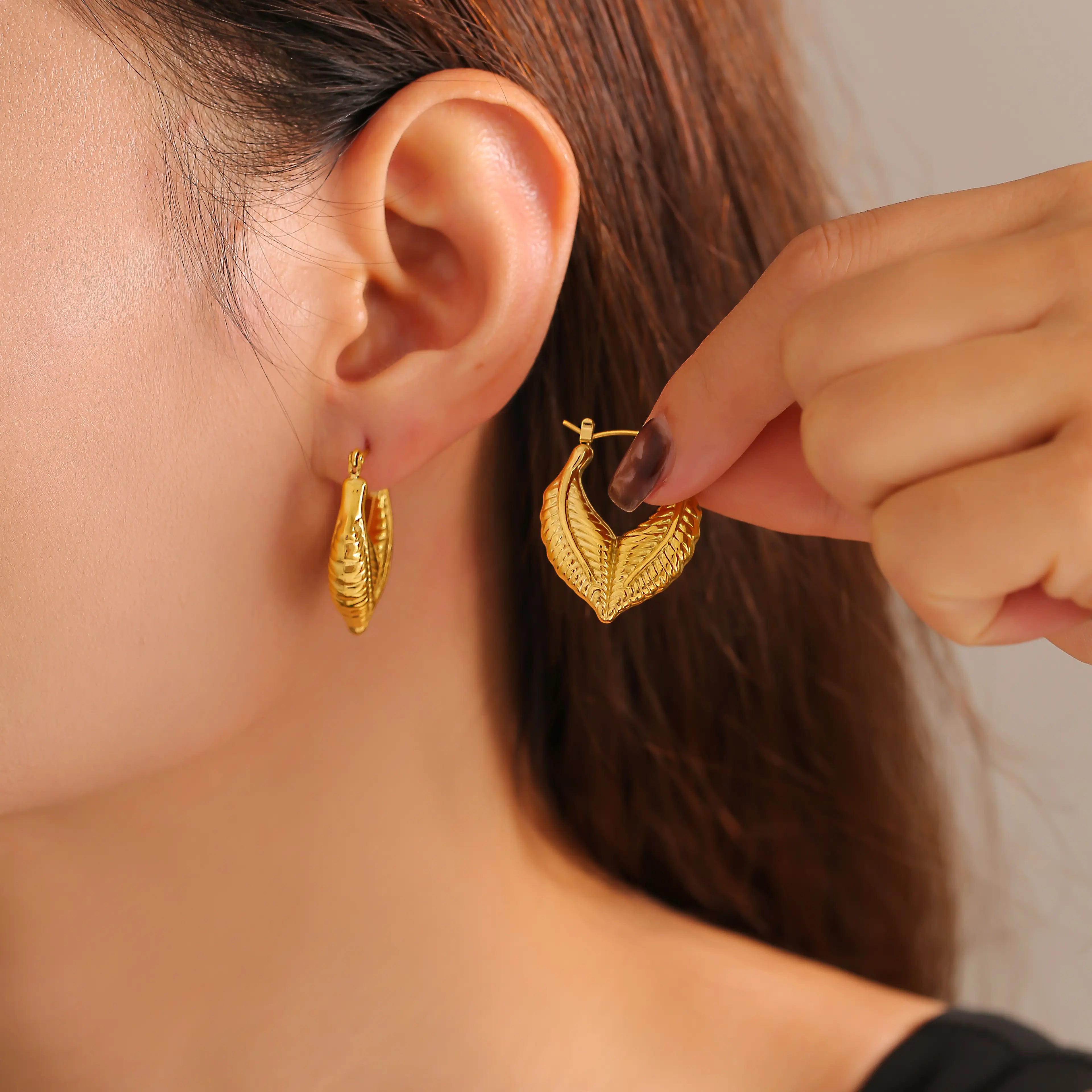Minimalist Leaf Heart Stud Earrings