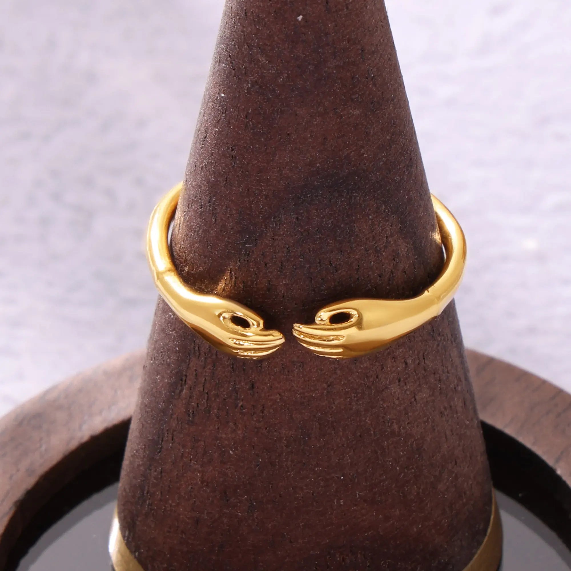 Sculptural Hugging Hands Open Ring